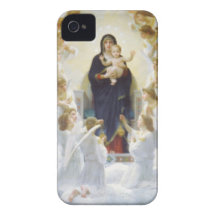 Virgen María y Jesús con ángeles iPhone 4 Carcasas