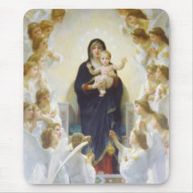 Virgen María y Jesús con ángeles Tapete De Ratones