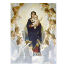 Virgen María y Jesús con ángeles Tarjetas Postales