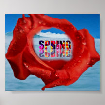 Vista al mar, a través de un poster color de rosa