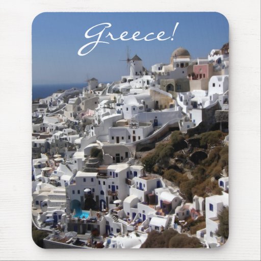 Vista panorámica de Oia, Grecia Tapete De Ratón