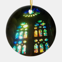 Vitral anaranjado y azul adornos