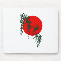 Vogel Zweig rote Sonne bird twig red sun Mousepads