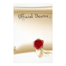 Voluta del decreto oficial con el sello rojo de la papeleria de diseño
