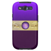 Voluta Jeweled púrpura retra del oro del monograma Galaxy SIII Coberturas