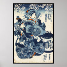 Voluta vieja japonesa fresca del geisha del ukiyo- posters