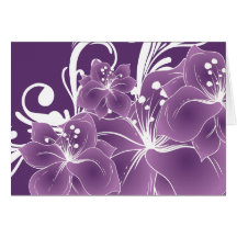 Volutas blancas florales púrpuras tarjeta