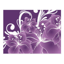 Volutas blancas florales púrpuras tarjeta postal