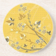 Volutas � flores sobre motivo amarillo - posavasos manualidades