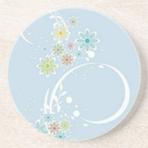 Volutas � flores sobre motivo azul - posavasos para bebidas
