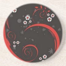 Volutas � flores sobre motivo negro - posavasos personalizados