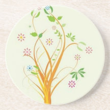 Volutas � flores sobre motivo verde - posavasos diseño