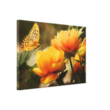 Vuelo de la mariposa en las flores impresión en lona