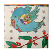 Vuelo lindo del pájaro y canto azulejo ceramica
