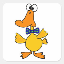 VV- pato divertido en un dibujo animado azul de la Calcomanías Cuadradass