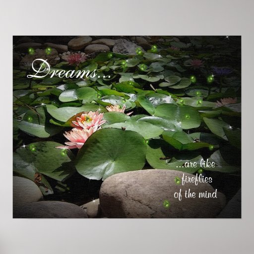 Waterlilies y acuarela de las luciérnagas con la l poster