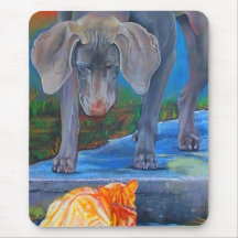 Weimaraner y gato de Tabby Mousepad