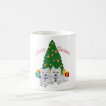 Westies por el árbol de navidad tazas