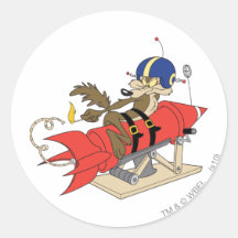 Wile E. Coyote Launching Red Rocket Etiquetas Redondas