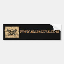WWW.MAPSRULE.COM con el cráneo del pirata Etiqueta De Parachoque