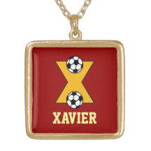 X diseño de letra en oro del fútbol pendientes personalizados