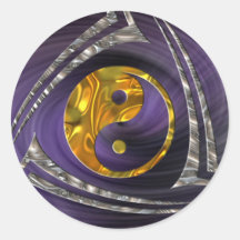 Yin y Yang/tribal - espiral violeta de la plata el Etiqueta Redonda