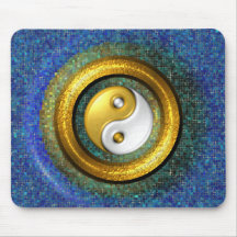 Yin-Yang Mousepad, anillo de oro y mosaico azul