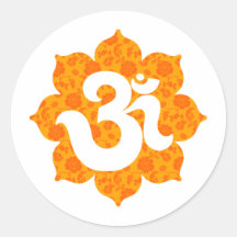 Yoga OM en el naranja de Lotus Etiqueta Redonda