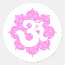 Yoga OM en los rosas bebés de Lotus Etiquetas Redondas