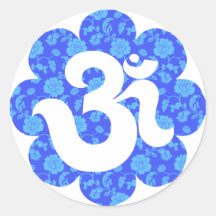 Yoga OM en Lotus azul marino Etiqueta