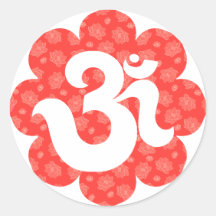 Yoga OM en naranja del rojo de Lotus Pegatinas Redondas