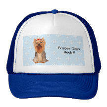 Yorkshire Terrier - azul con el diseño blanco del  Gorros Bordados
