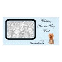 Yorkshire Terrier - azul con el diseño blanco del  Tarjetas Fotograficas Personalizadas