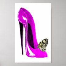 Zapato del estilete y poster rosados de la maripos