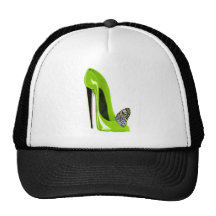 Zapato y mariposa del estilete de la verde lima gorro