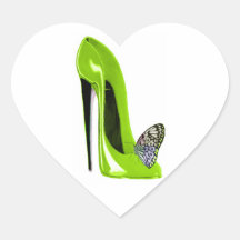 Zapato y mariposa del estilete de la verde lima pegatina de corazon