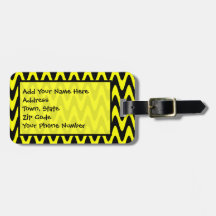 Zigzag negro y amarillo etiqueta para equipaje
