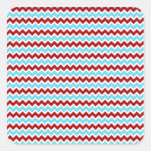 Zigzags rojos de Chevron de la turquesa de moda fr Pegatinas Cuadradases Personalizadas