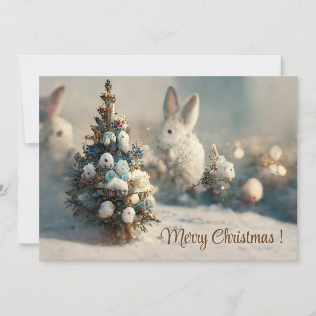 С hristmas paisaje fantasía conejo 3d invitación (Anverso)