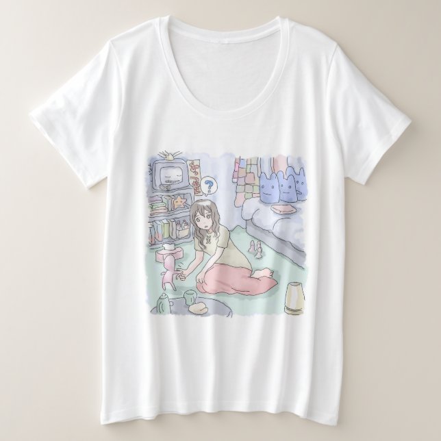 さにしれじ　緑のカーペットが敷いてある寝室でへたり込んでいる女性のイラスト (Anverso del diseño)