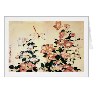 桔 梗, 北 斎 Bellflower y Dragonfly, Hokusai, Ukiyoe