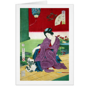 猫 と 女, 国 Gato y Mujer 周, Toyohara Kunichika, Ukiyo