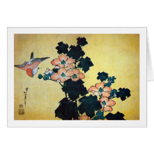 芙 蓉 に 雀, 北 斎 Hibiscus Mutabilis y Sparrow, Hokusai