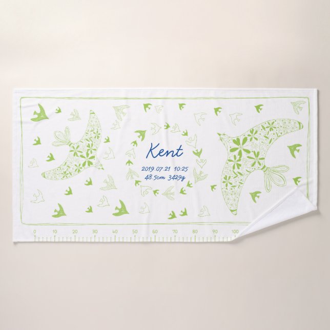 鳥、風に乗る。誕生メモリアル_グリーン3 (Toalla de baño)