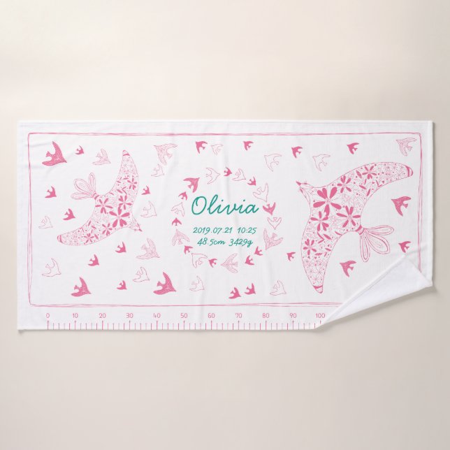 鳥、風に乗る。誕生メモリアル_ピンク2 (Toalla de baño)