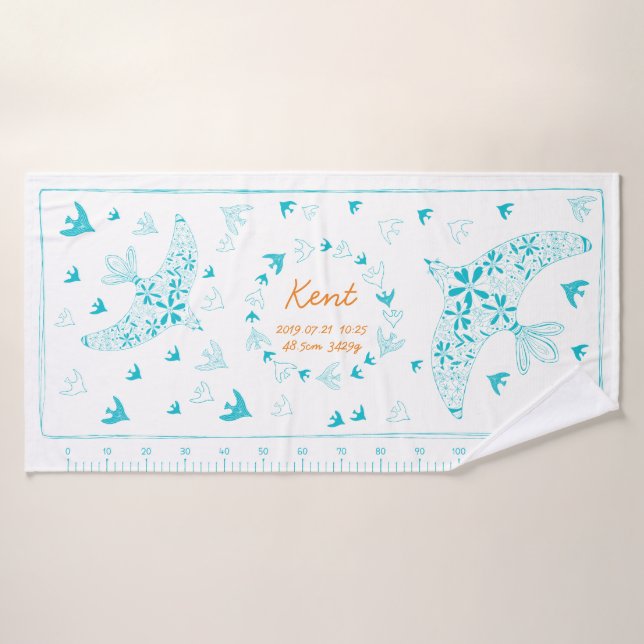 鳥、風に乗る。誕生メモリアル_ブルー3 (Toalla de baño)