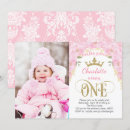 Buscar la princesa invitaciones primer cumpleaños Purpurina de oro