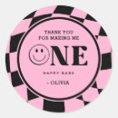 Buscar feliz cumpleaños en rosa pegatinas Retro