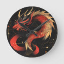 Buscar dragón chino relojes de pared Rojo