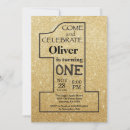 Buscar 1r invitaciones de cumpleaños Purpurina del oro